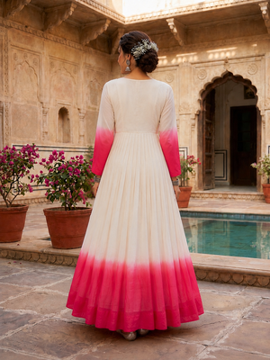 Pink thread embroidered star georgette anarkali gown 4