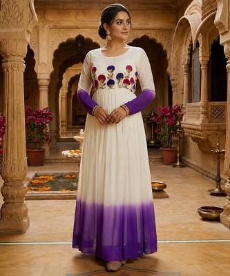 Purple thread embroidered star georgette anarkali gown 1