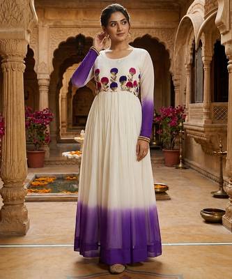 Purple thread embroidered star georgette anarkali gown 2