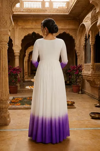 Purple thread embroidered star georgette anarkali gown