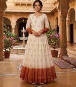 Orange sequins embroidered silver crunchy anarkali gown