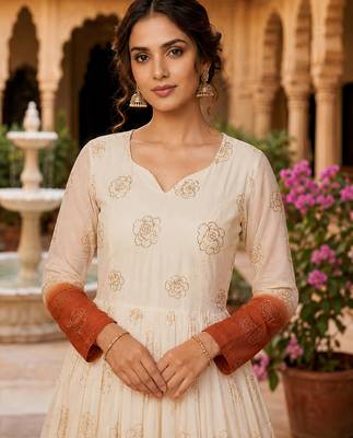 Orange sequins embroidered silver crunchy anarkali gown 2