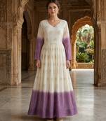 Purple sequins embroidered silver crunchy anarkali gown