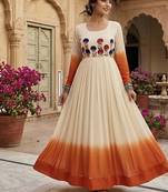Orange thread embroidered star georgette anarkali gown