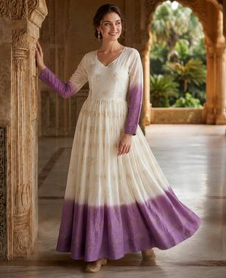 Purple sequins embroidered silver crunchy anarkali gown 2