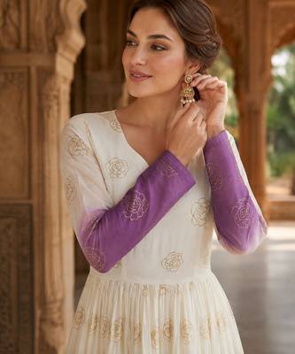 Purple sequins embroidered silver crunchy anarkali gown 3