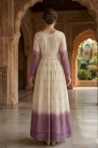 Purple sequins embroidered silver crunchy anarkali gown