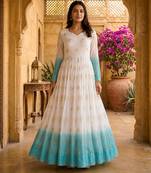 Sky blue sequins embroidered silver crunchy anarkali gown