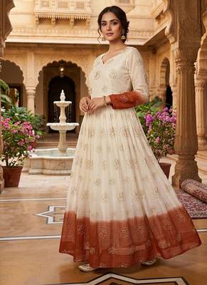 Orange sequins embroidered silver crunchy anarkali gown 5