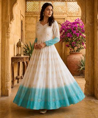 Sky blue sequins embroidered silver crunchy anarkali gown 2