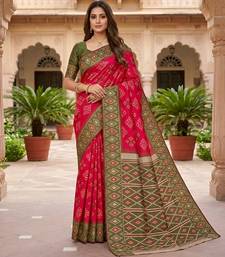 Pink art silk ikkat and patola weaving concept saree & contrast blouse