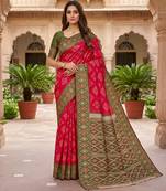 Pink art silk ikkat and patola weaving concept saree & contrast blouse