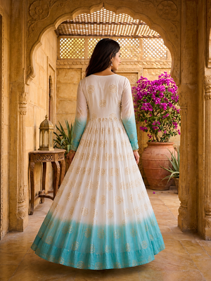 Sky blue sequins embroidered silver crunchy anarkali gown 4