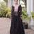 Black laheriya print with patchwork faux georgette anarkali gown