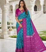 Sea green art silk ikkat and patola weaving concept saree & contrast blouse