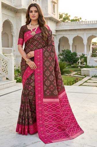 Green art silk ikkat and patola weaving concept saree & contrast blouse