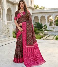 Green art silk ikkat and patola weaving concept saree & contrast blouse