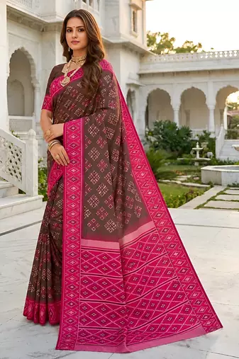 Green art silk ikkat and patola weaving concept saree & contrast blouse