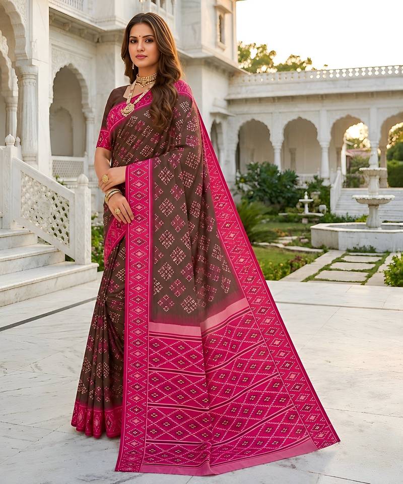 Green art silk ikkat and patola weaving concept saree & contrast blouse