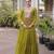 Parrot green laheriya print with patchwork faux georgette anarkali gown