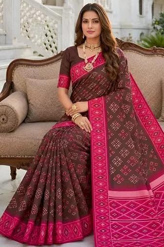 Green art silk ikkat and patola weaving concept saree & contrast blouse