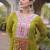 Parrot green laheriya print with patchwork faux georgette anarkali gown