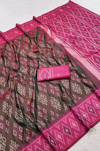 Green art silk ikkat and patola weaving concept saree & contrast blouse