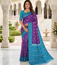 Violet art silk ikkat and patola weaving concept saree with contrast blouse