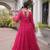 Pink green laheriya print with patchwork faux georgette anarkali gown