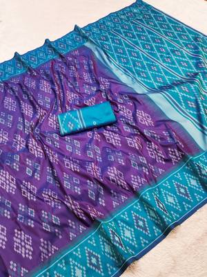 Violet art silk ikkat and patola weaving concept saree with contrast blouse 4