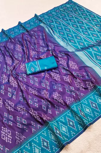 Violet art silk ikkat and patola weaving concept saree with contrast blouse