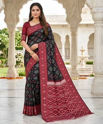 Black art silk ikkat and patola weaving concept saree & contrast blouse 1
