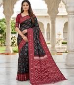 Black art silk ikkat and patola weaving concept saree & contrast blouse