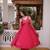 Pink beads thread embroidered mal chanderi anarkali gown set