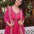 Pink beads thread embroidered mal chanderi anarkali gown set