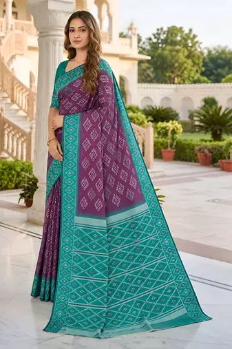 Wine art silk ikkat and patola weaving concept saree & contrast blouse
