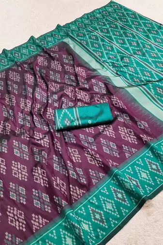 Wine art silk ikkat and patola weaving concept saree & contrast blouse