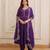 Purple beads thread embroidered mal chanderi anarkali gown set
