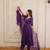 Purple beads thread embroidered mal chanderi anarkali gown set