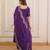 Purple beads thread embroidered mal chanderi anarkali gown set