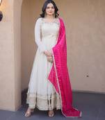 Pink sequins zari embroidered russian silk anarkali gown with dupatta