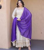Off white real mirror zari embroidered cosmos anarkali gown with dupatta