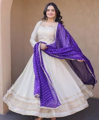 Off white real mirror zari embroidered cosmos anarkali gown with dupatta 2