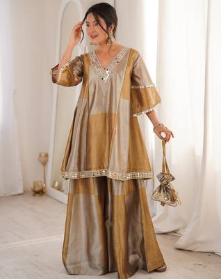 Antique gold embroidered tissue sharara set with batwa 1