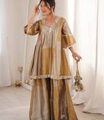 Antique gold embroidered tissue sharara set with batwa