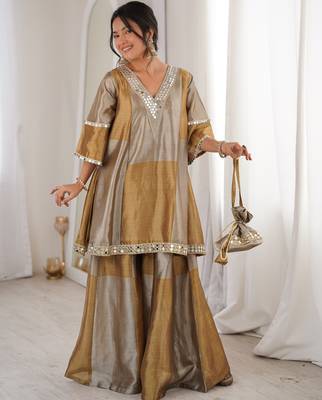 Antique gold embroidered tissue sharara set with batwa 2