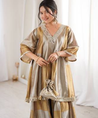 Antique gold embroidered tissue sharara set with batwa 3