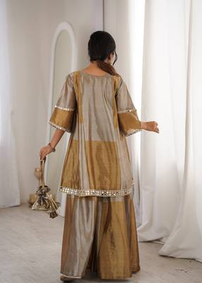 Antique gold embroidered tissue sharara set with batwa 4