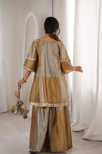 Antique gold embroidered tissue sharara set with batwa