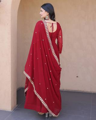 Maroon embroidered faux blooming anarkali gown with dupatta 4